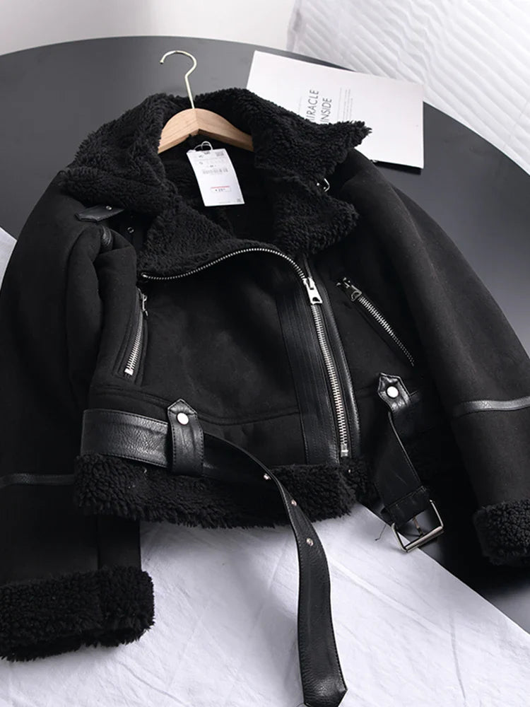 Veste en cuir et laine d'agneau pour femme - Hermes Giordi