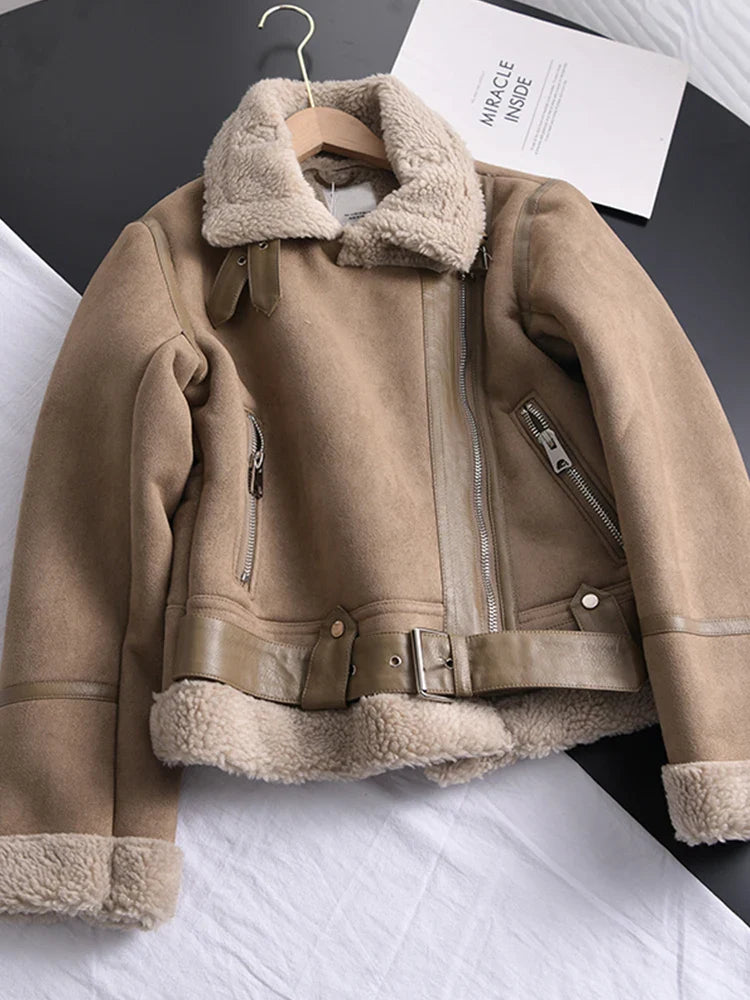 Veste en cuir et laine d'agneau pour femme - Hermes Giordi