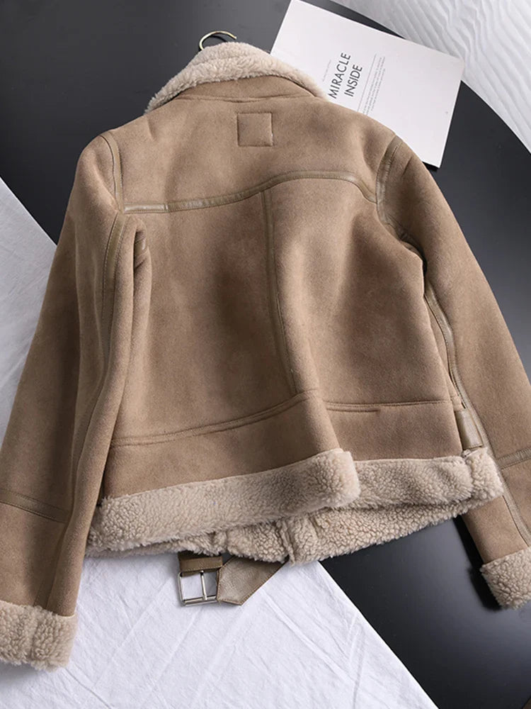 Veste en cuir et laine d'agneau pour femme - Hermes Giordi