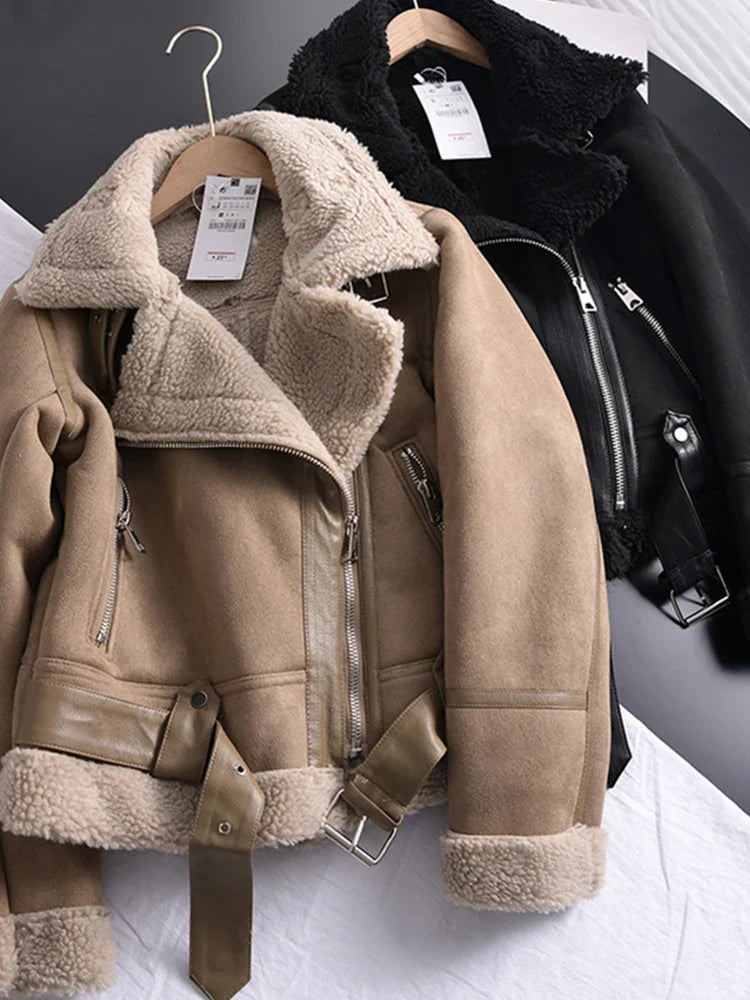 Veste en cuir et laine d'agneau pour femme - Hermes Giordi